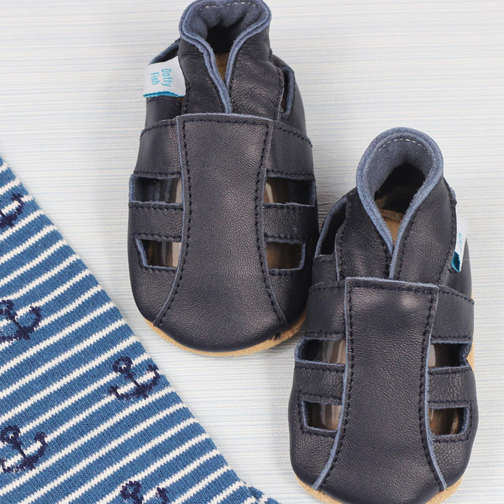 Soft Sole Leather Baby Sandals - Navy Blue