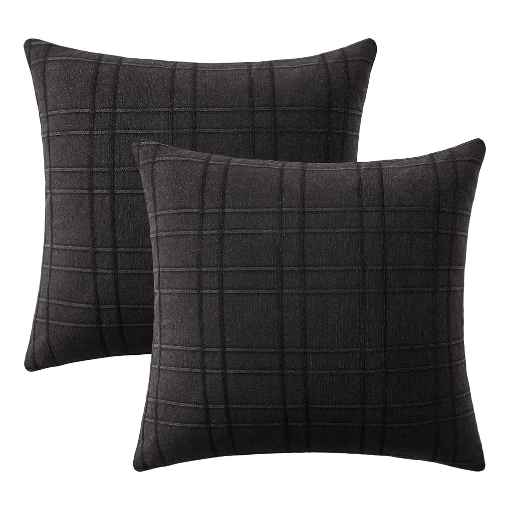 Linen Plaid Pillow Covers Decorative Euro 24x24 Black