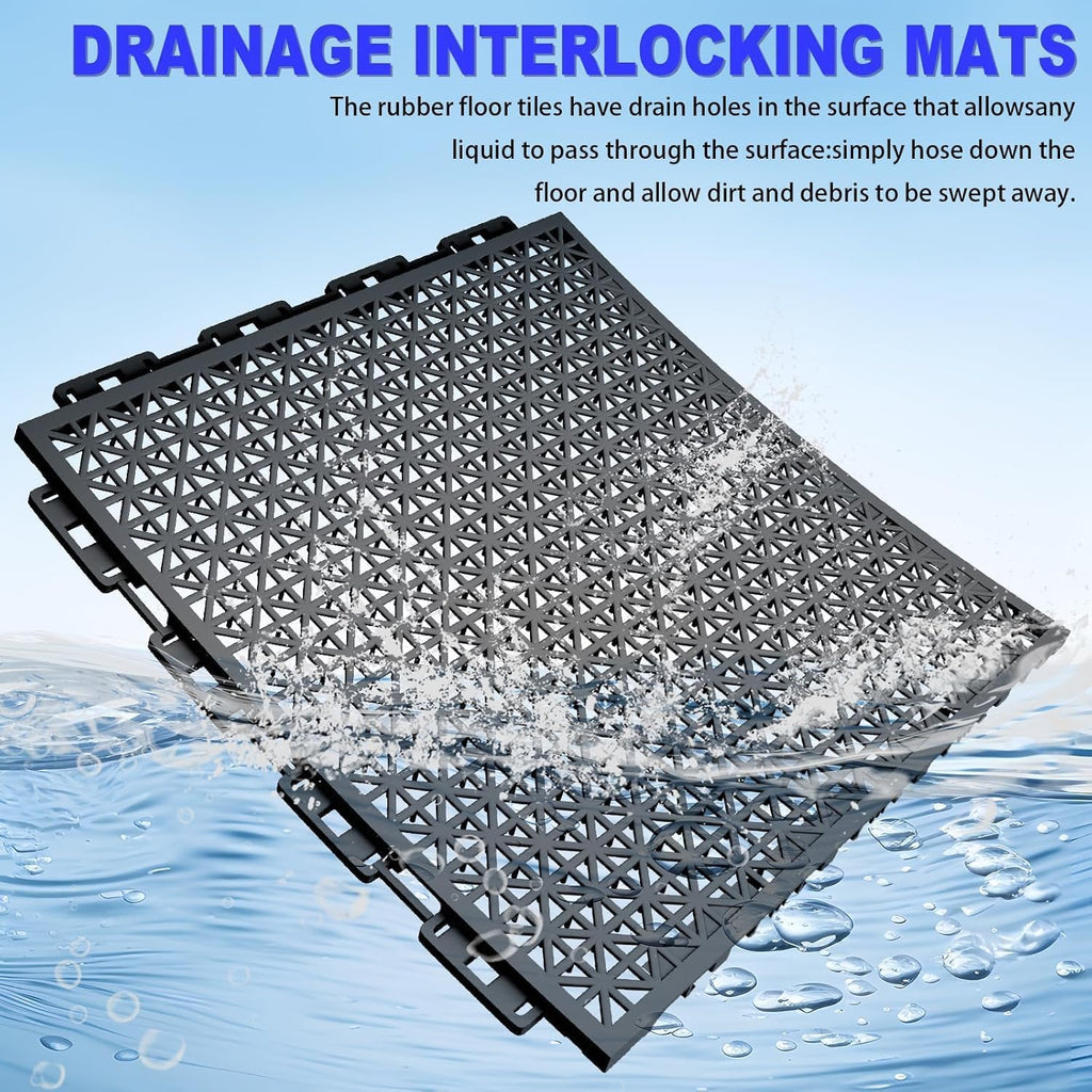 16 PCS Modular Interlocking Cushion Interlocking Floor Tiles with Hole Drainage Mat 10" x 10" Non Slip Pool Deck Mat
