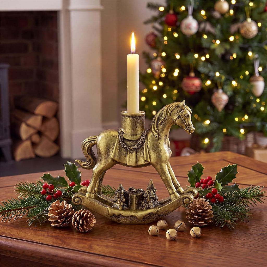 Christmas Rocking Horse Candle Holders, 7.2 Inch, Gold