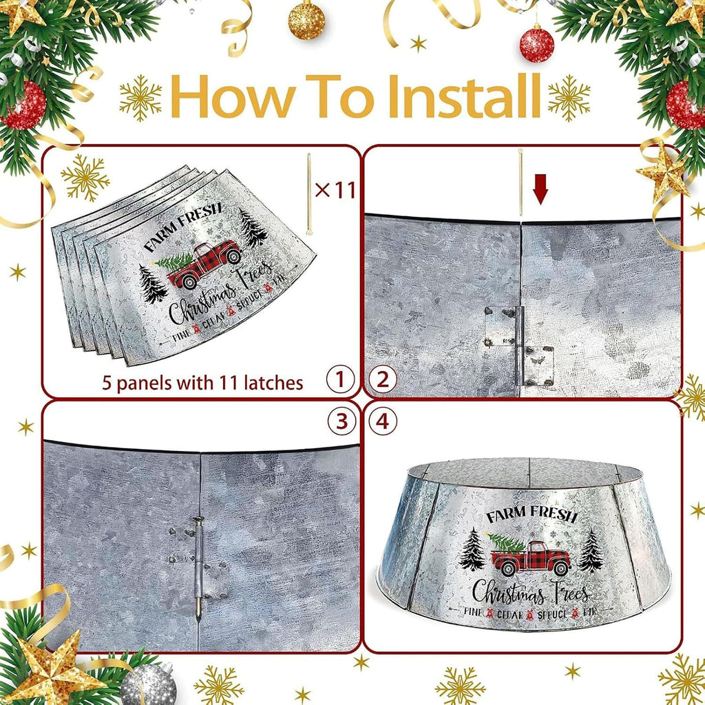 Christmas Tree Collar 29 Inch Diameter Base, Large Metal Tree Collar for Pencil Tree, Christmas Truck Decorations