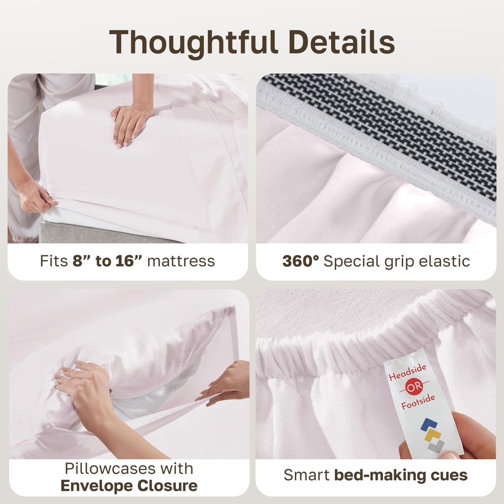 100% Egyptian Cotton Percale Sheets King, Soft Rose