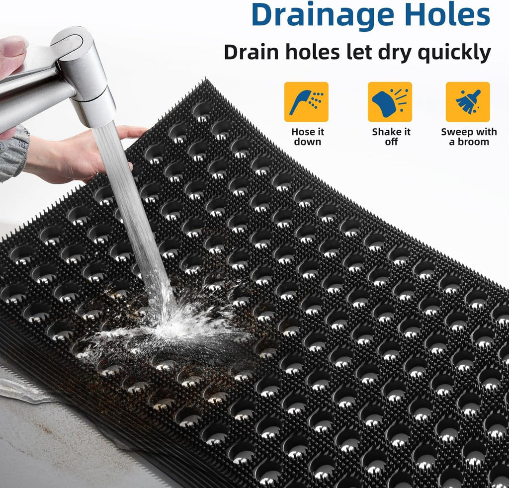 Front Door Mat, 17" X 29.5", Black, Heavy Duty Dirt Trapping | All Weather Waterproof Non-Slip Drainage Welcome