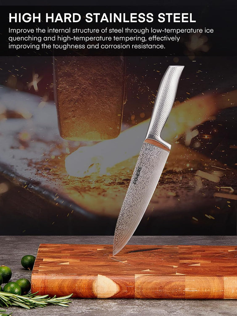 Knife Set, 14 Pieces Kitchen Knife Set with Built-in 5 x Sharpeners, Waved Texture Knife Set with Block, Stainless