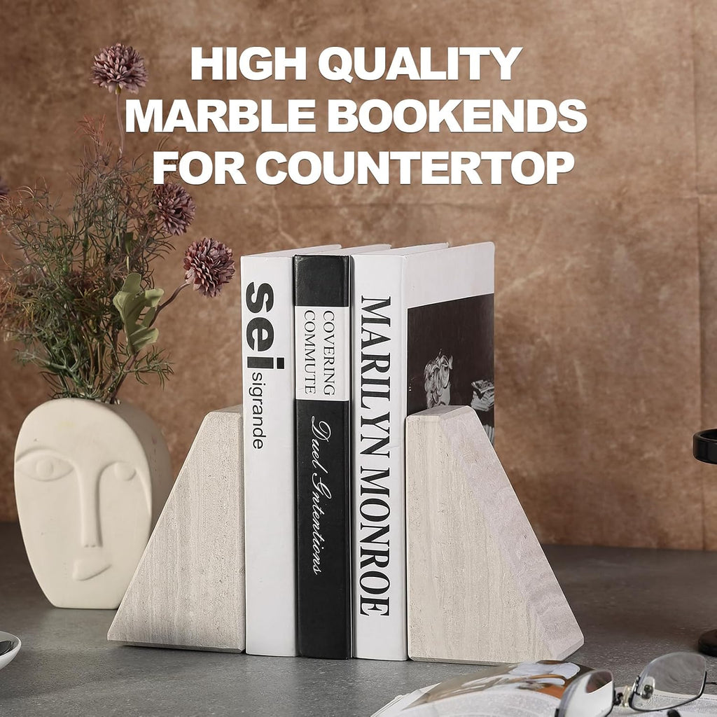 Marble Book Ends for Heavy Books, Decorative Bookends for Shelves, Durable and Heavy-Duty Bookends for Hardback Book