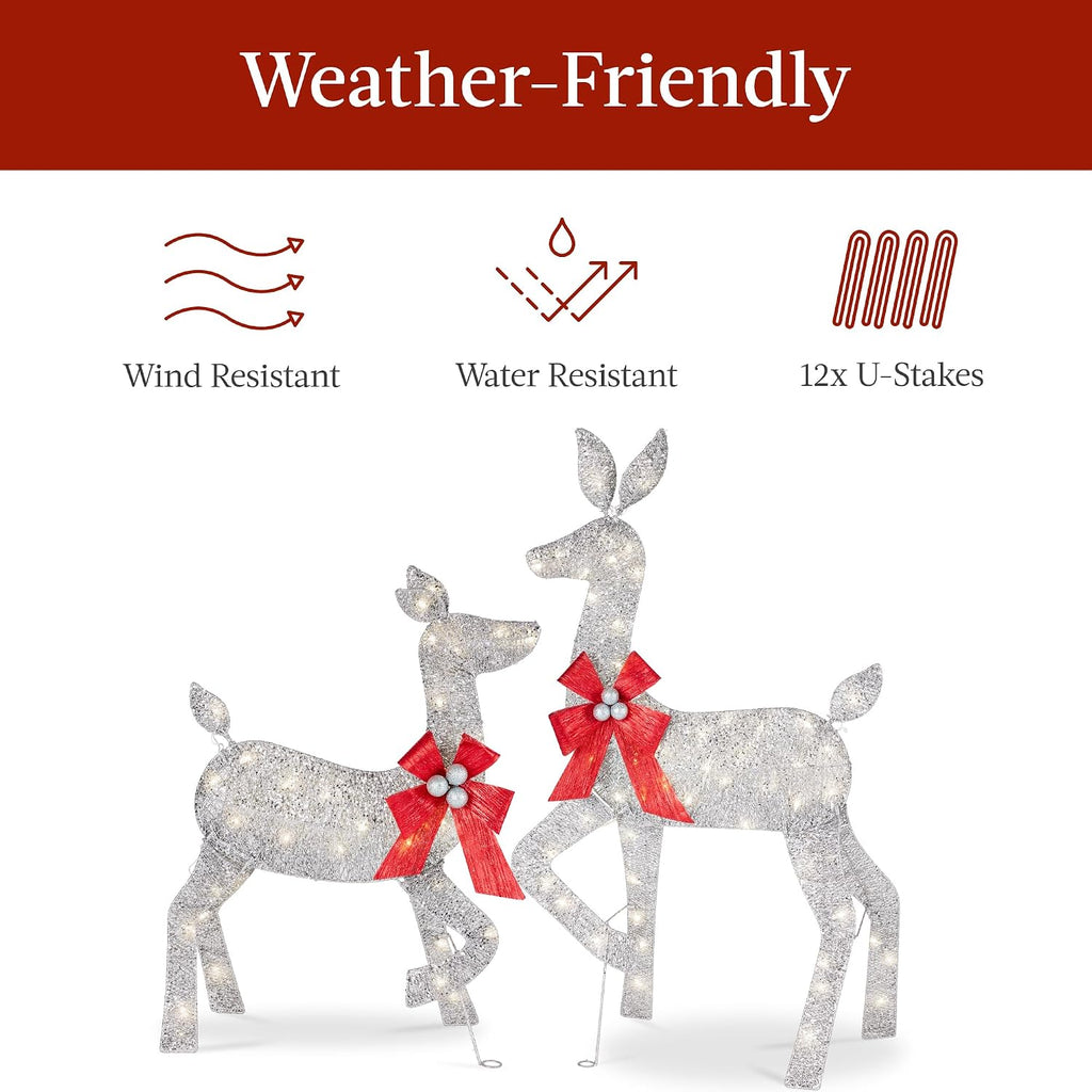 4ft 3-Piece 2D Lighted Christmas Deer Family Set, Large Outdoor Yard Reindeer Holiday Decoration with 175 LED Lights
