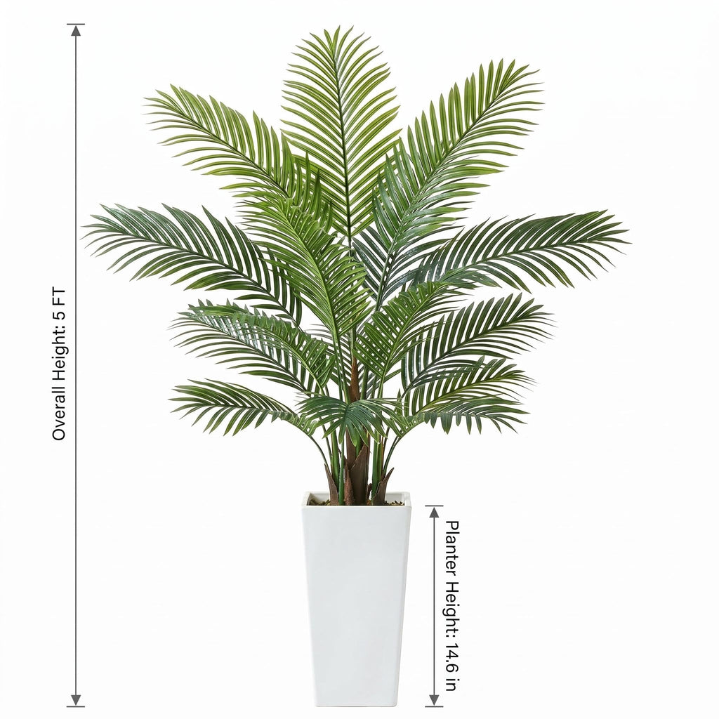 5FT Palm Tree Artificial with 19 Leaves, Lifelike Artificial Plants Indoor with White Tall Planter Outdoor
