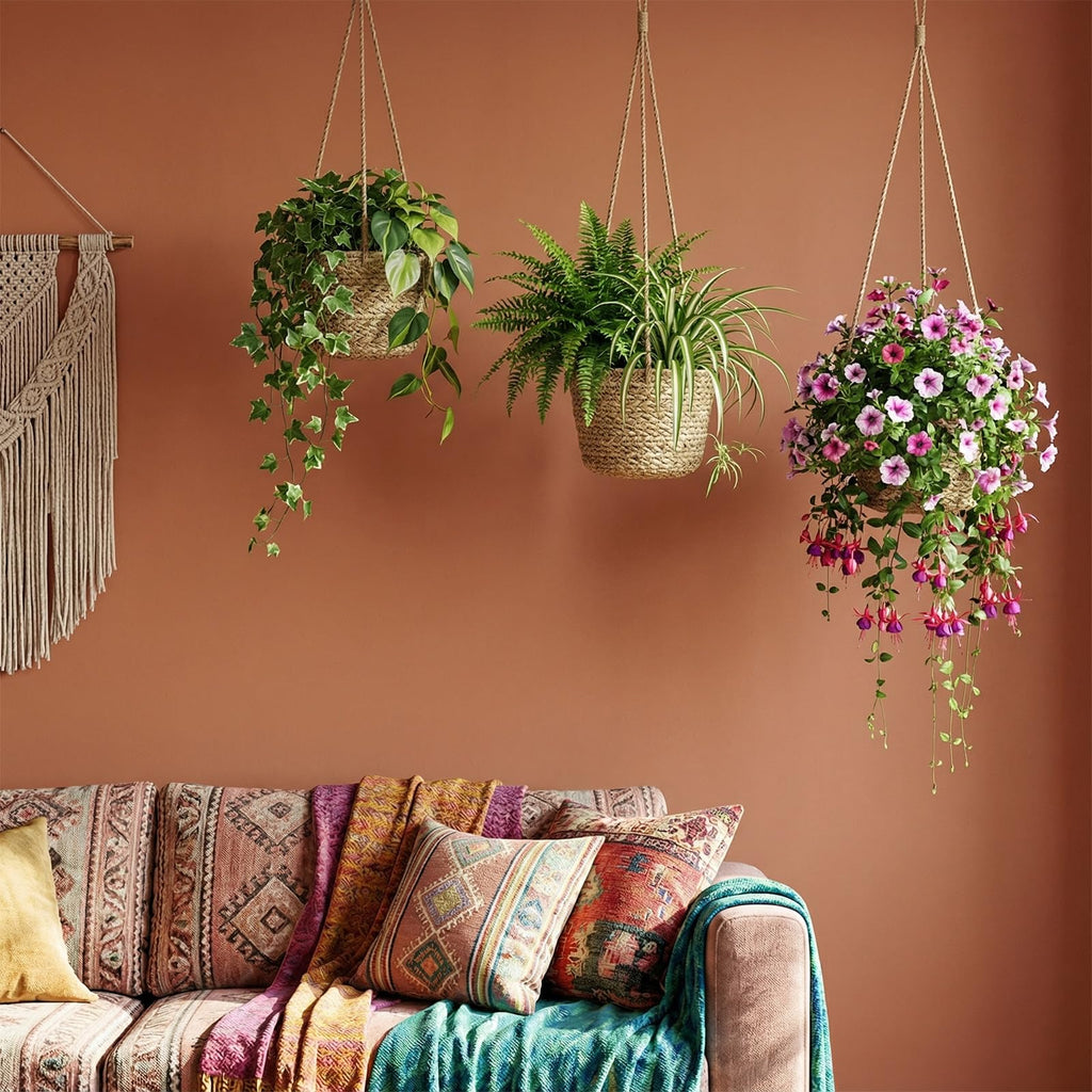 6 Pcs Seagrass Hanging Planter Basket, Small, Brown