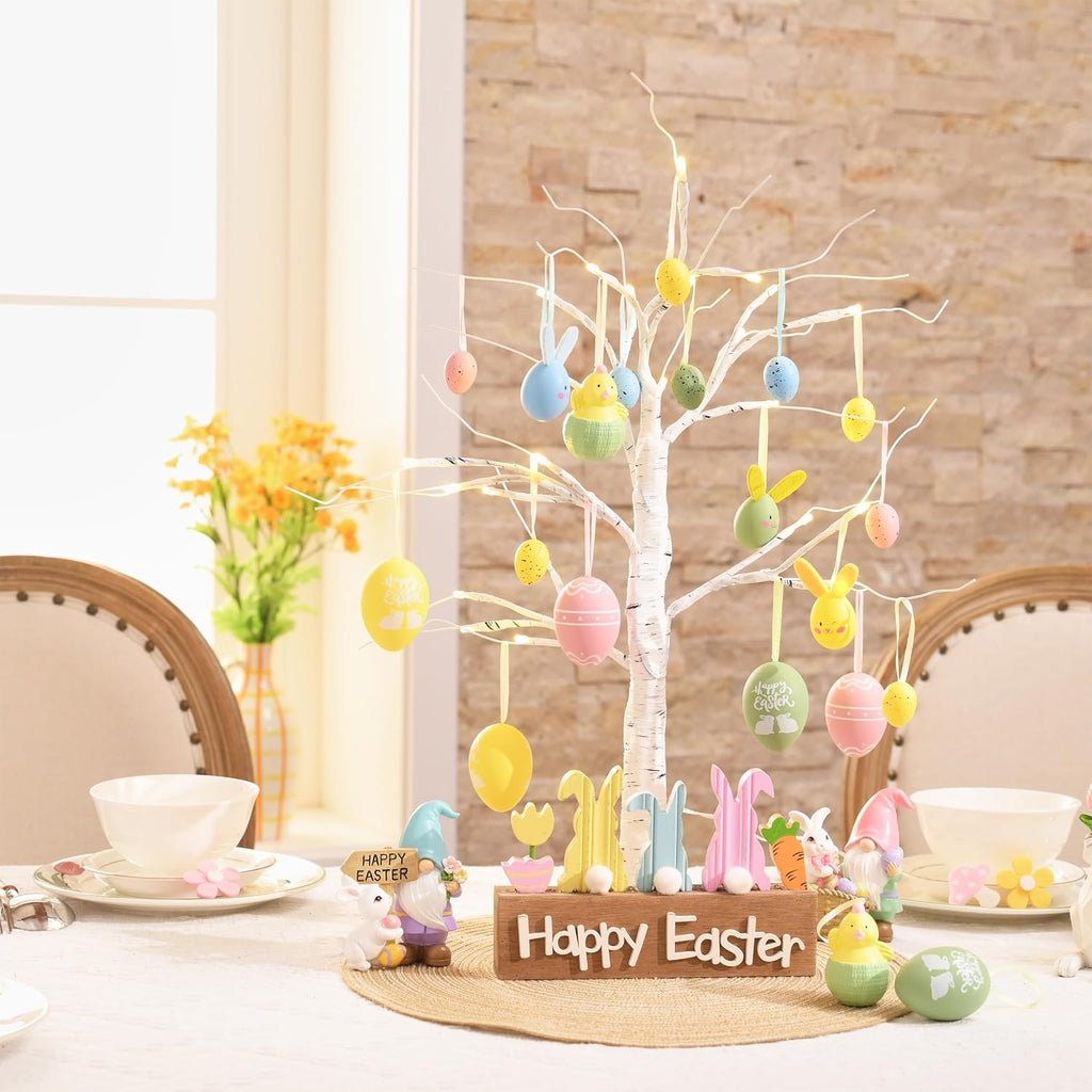 Easter Eggs Ornaments Tree Decorations, Pastel Pink Blue Plastic Easter Eggs Bulk Tree Ornaments, 1.2"-2.4" - Set of 35