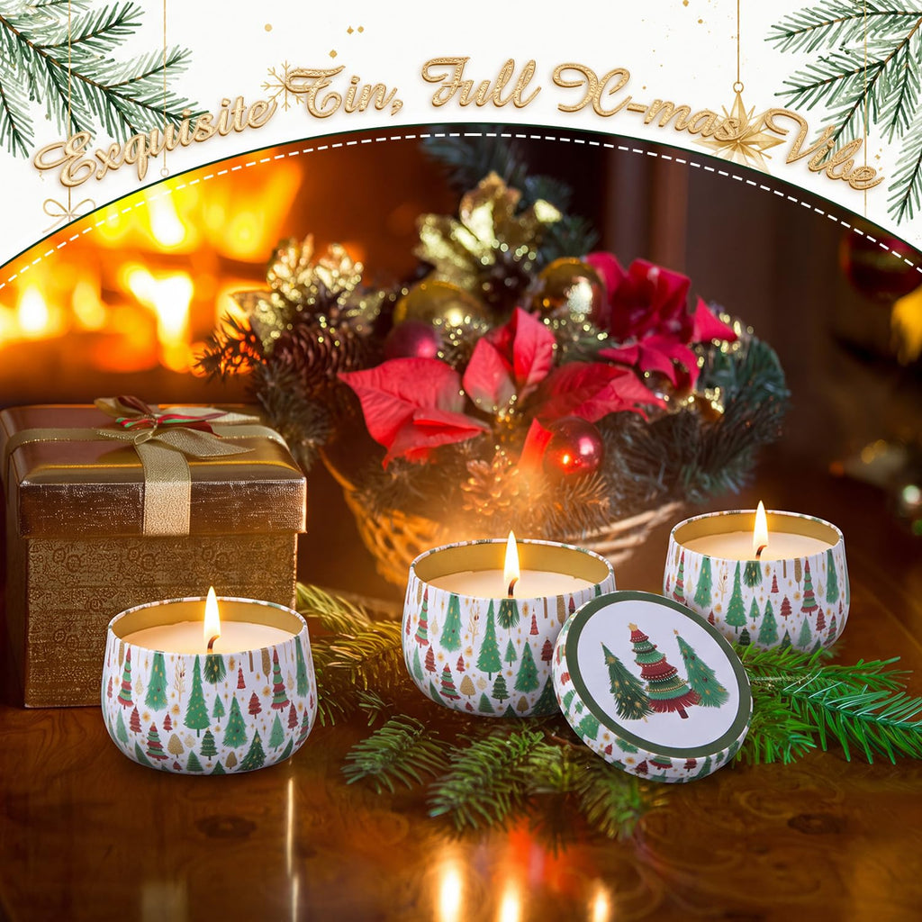 6 Pcs Tree Metal Cookie Tins with Lids 8 oz