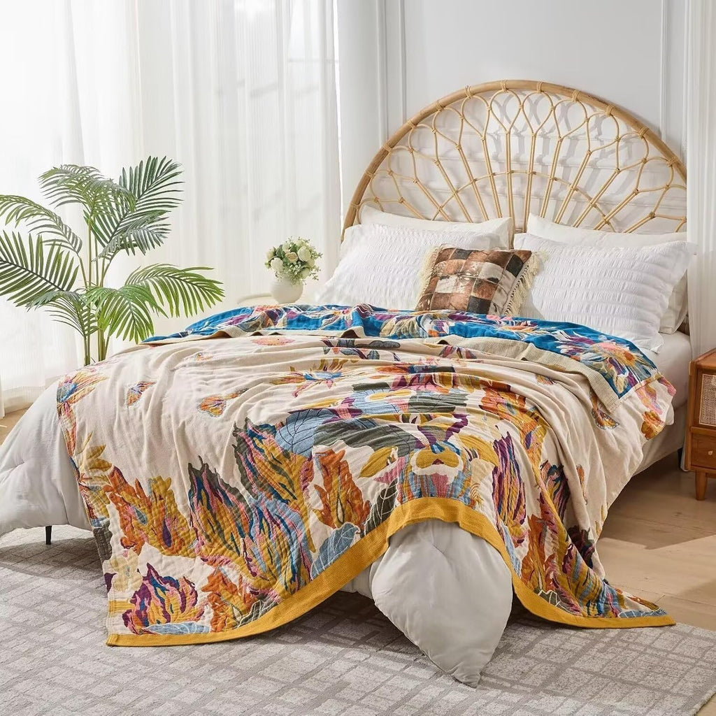 Boho Throw Blanket Farmhouse Decor Throw Blanket Bohemian Blanket for Bed 100% Cotton Muslin Woven Couch Blanket All