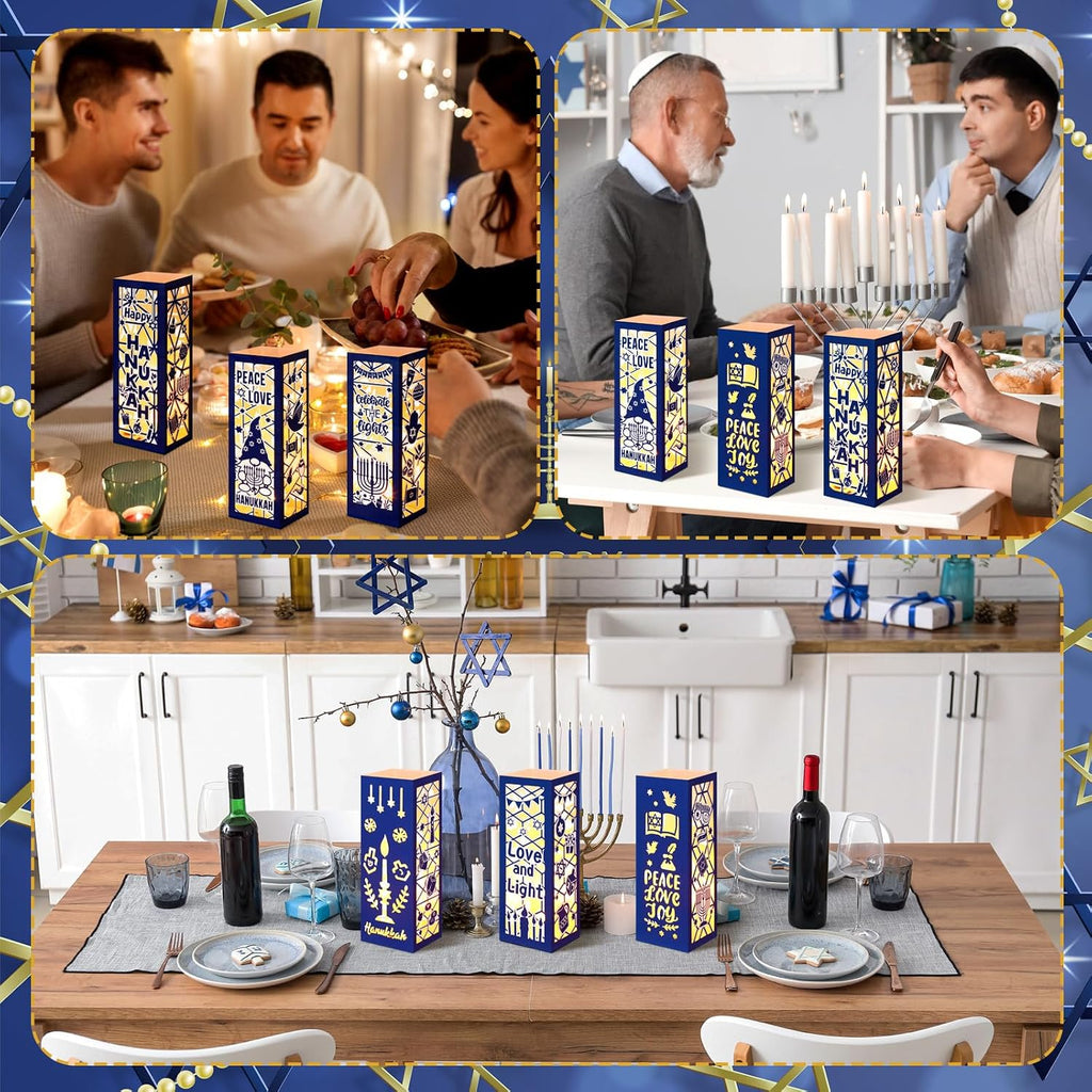 Hanukkah Lantern Boxes with LED Candles Centerpieces - Set of 12