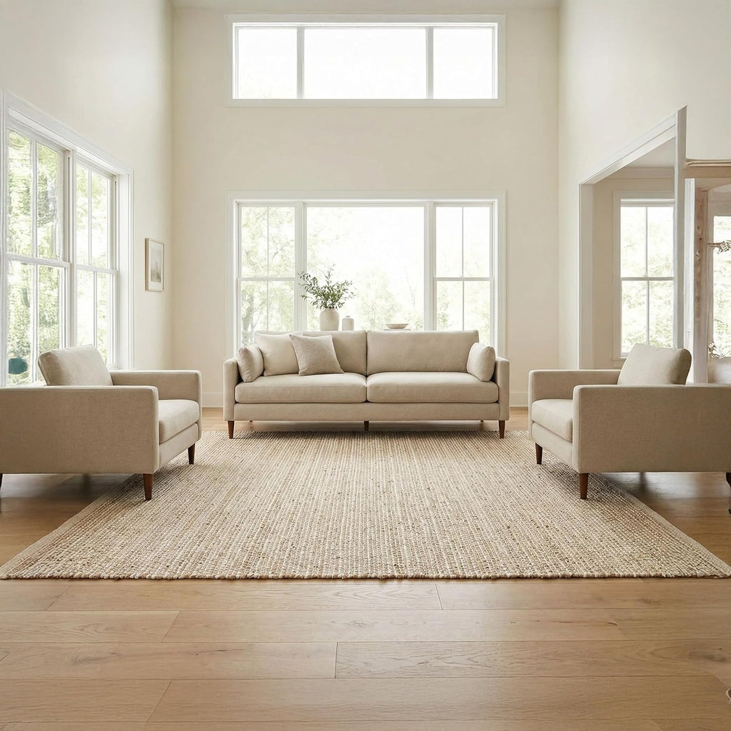 · · Jute Cotton Area Rug - 9'x12' Rectangular Rug, Sustainable Handwoven, Non-Shedding, Soft & Durable