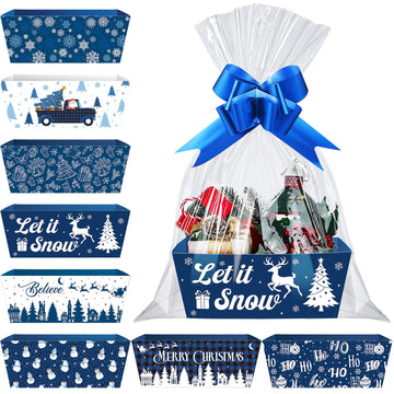 72 Pcs Christmas Blue Gift Baskets Empty to Fill Kit