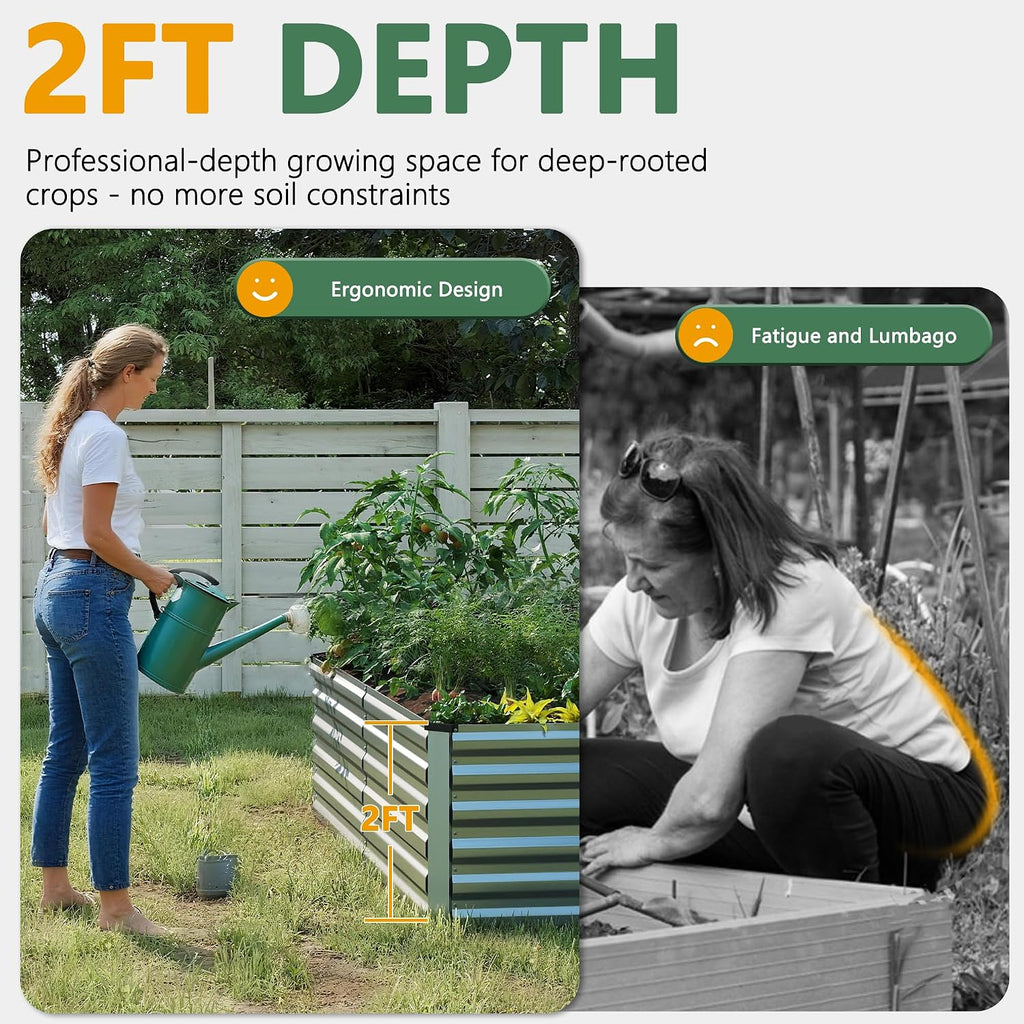 8x4x2ft Raised Garden Bed Outdoor, Galvanized Steel Garden Beds | Raised Garden Beds for Gardening, Planters for