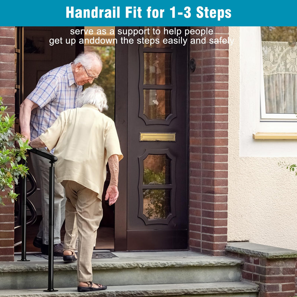 Hand Rails for Outdoor Steps - Adjustable Handrail Railing Kit for Indoor Stairs (2-3 Steps), Easy One-Step Assembly