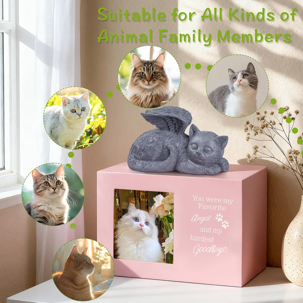 Cat Urns for Ashes, Pink Wooden Keepsake with Photo Frame