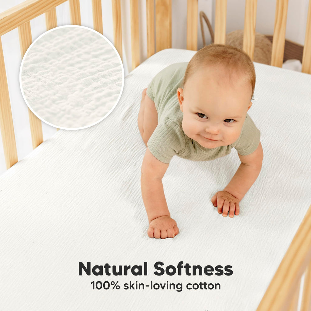 2-Pack Muslin Crib Sheets for Boy, Girl, 52x28 Fitted(Soft White)
