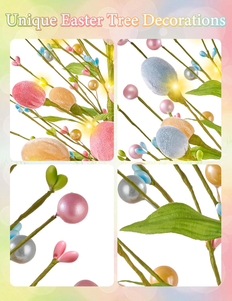 Easter Table Decorations, 18 Inch Easter Egg Tree Decorations, Centerpieces for Tables with Pastel Felt Eggs, Spring