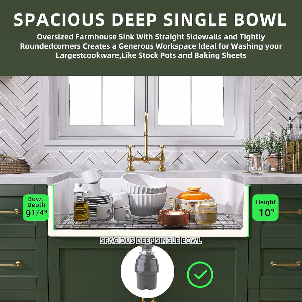 White Farmhouse Sink 33 inch Fireclay Apron Front Farm House Kitchen Sink Single Bowl Deep Drop In Undermount