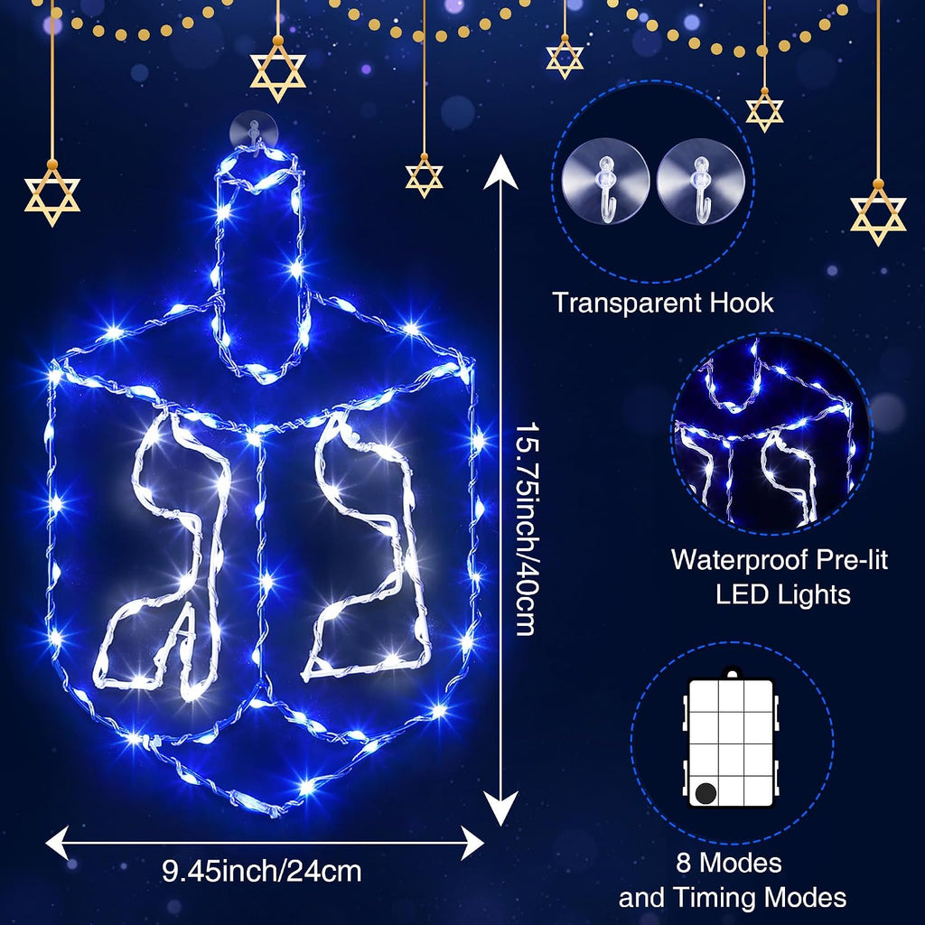 Hanukkah Decorations Window Lights, 8 Modes Blue White Chanukah LED Silhouette Lights Battery Operated - Set of 2