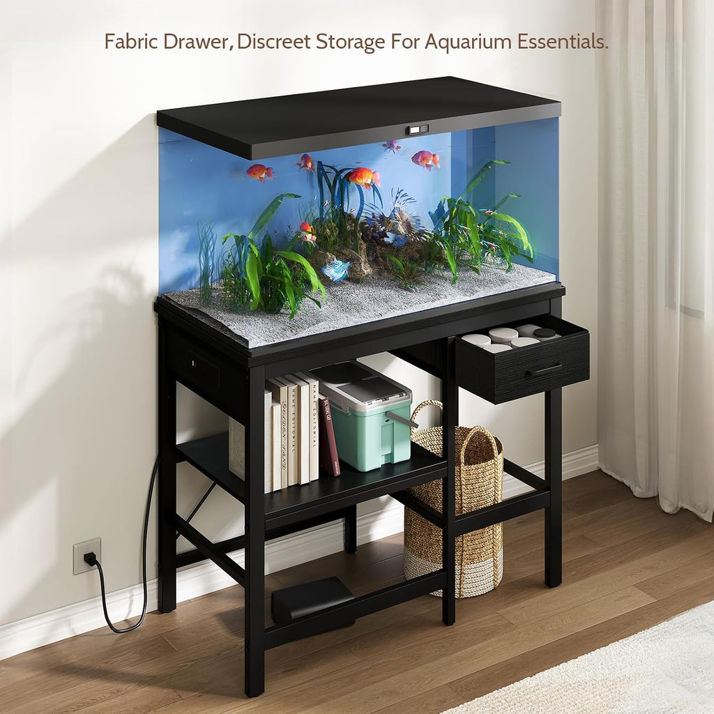 40-50 Gallon Fish Tank Stand with Power Outlet, Aquarium Stand with 3-Tier Adjustable Storage Shelves, Fish Stand