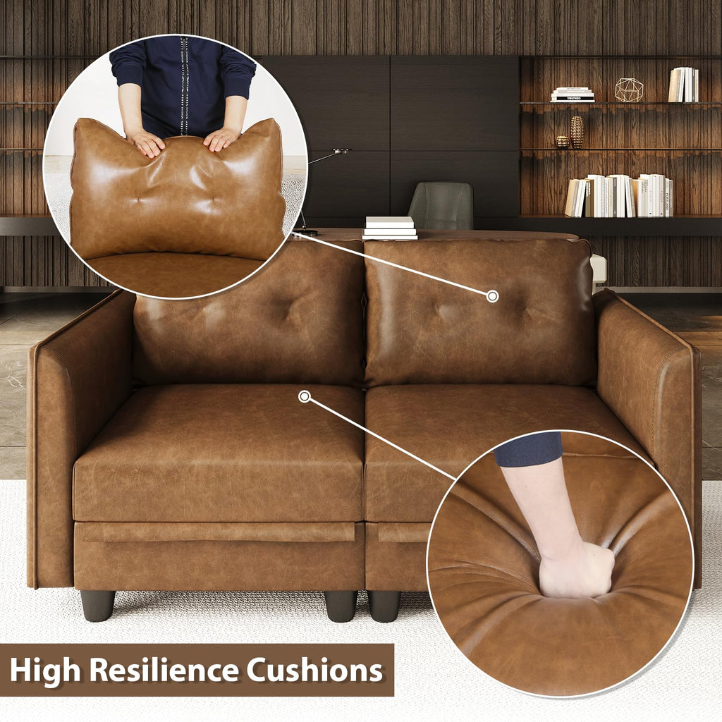 Brown Leather Modular Sofa Sectional Couch with Storage