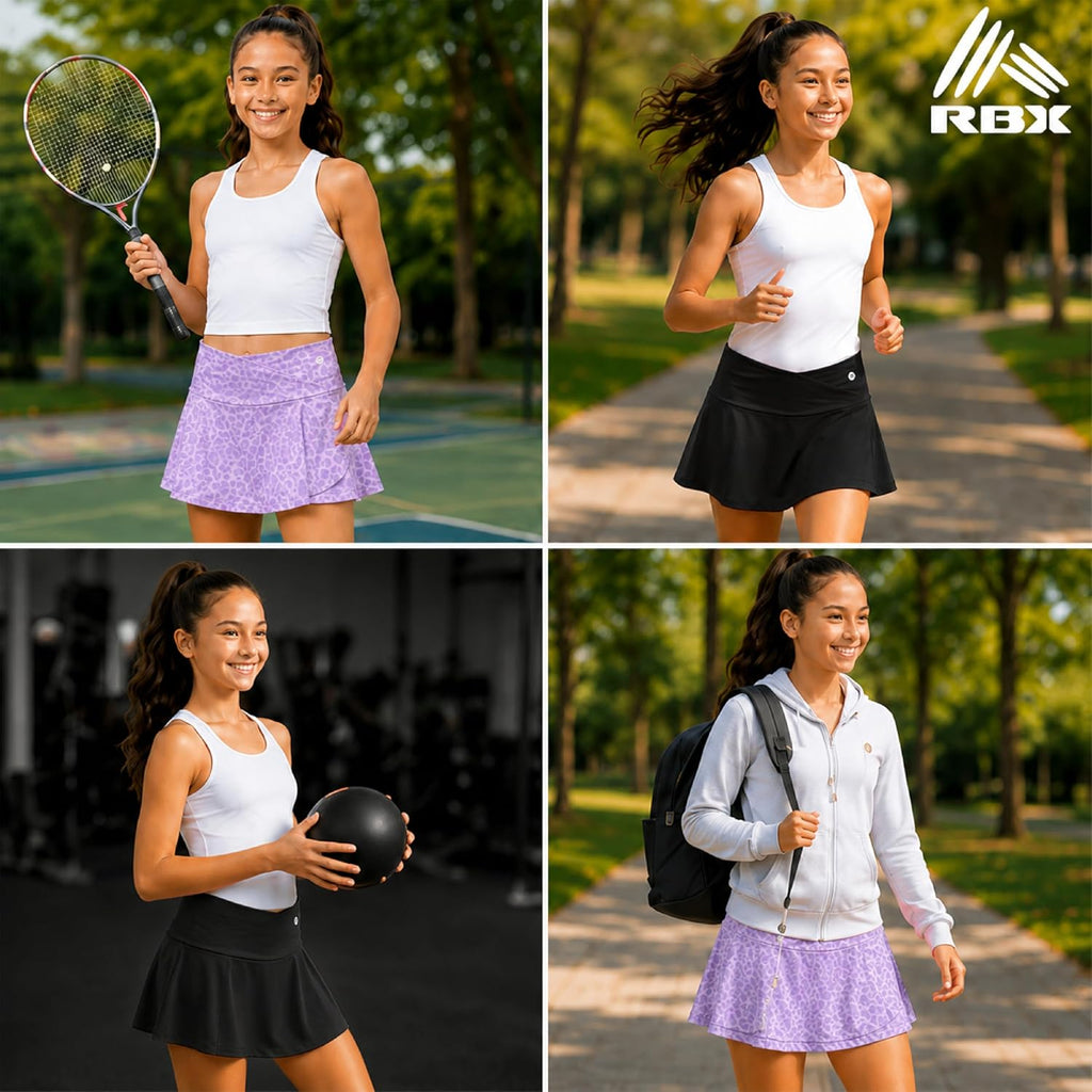 Girls 2 Pack Pleated Skort, Tennis Golf Skirt, Bike Short Lining