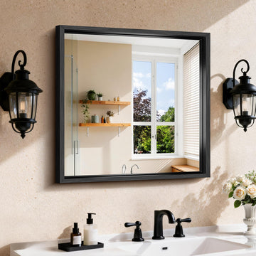 24"x24" Brushed Black Bathroom Mirror, Square Mirror for Vanity