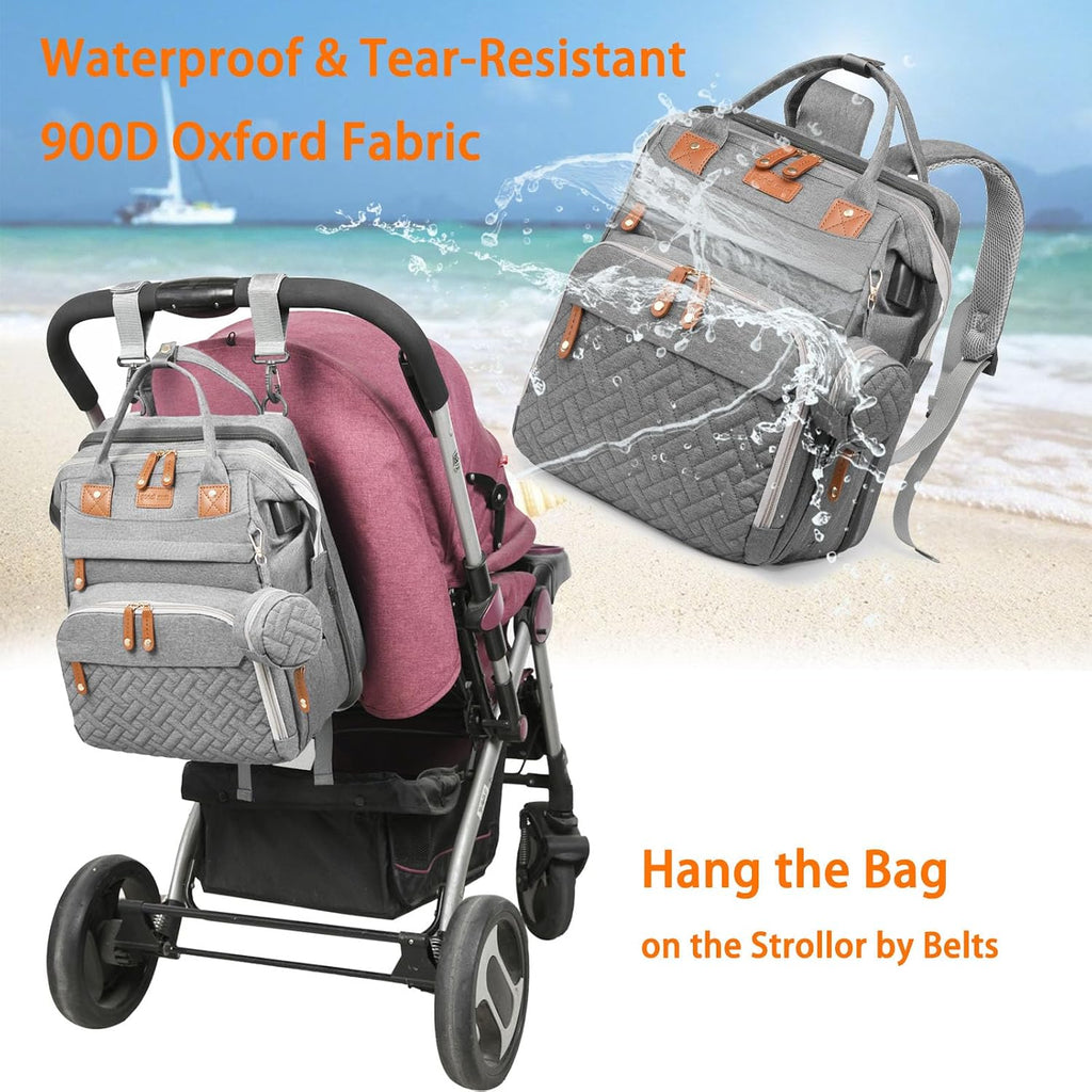 Baby Diaper Bag with Changing Station, Waterproof Diaper Bag Backpack for Moms Dads with USB Charging Port, Baby
