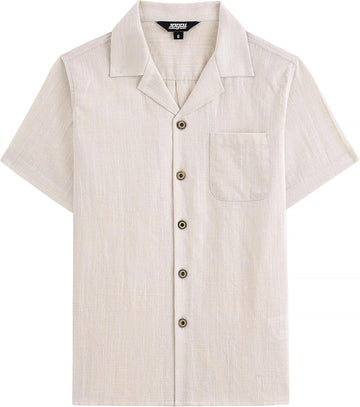 Boys Chambray Button Down Shirt Short Sleeve Casual Cuban Shirts
