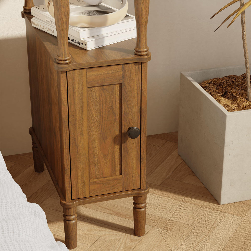 Narrow Nightstand, Skinny Slim End Side Table(Dark Walnut)