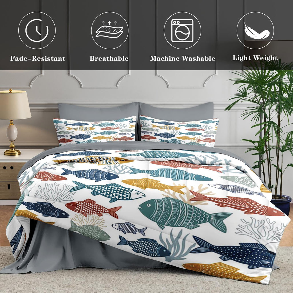 7 Pcs Comforter Set, Fish Ocean Bedding