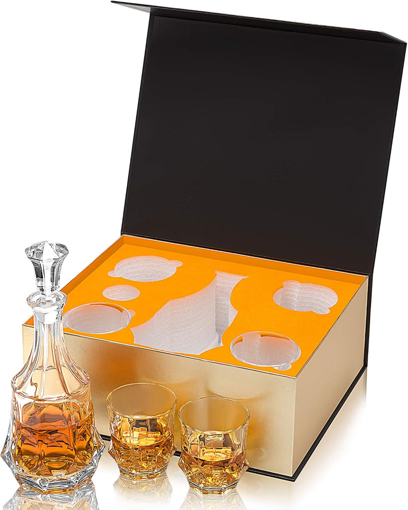 Whiskey Decanter Sets 25 Oz Liquor Bottle with 10 Oz Crystal Glasses - Set of 3