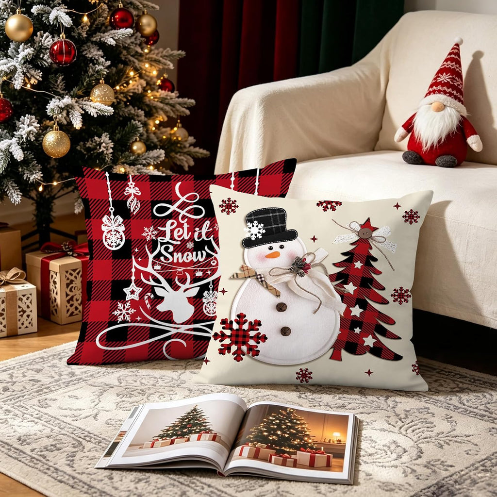 Farmhouse Christmas Throw Pillow Covers 18x18 Inches - Set of 4