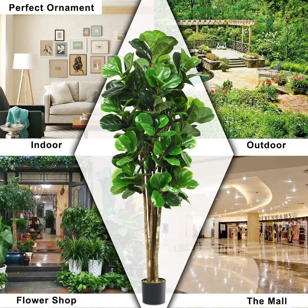 6FT Artificial Fake Fig Tree Greenery Plants Pot, Decorative Indoor & Outdoor Fiddle Leaf Trees Lobby