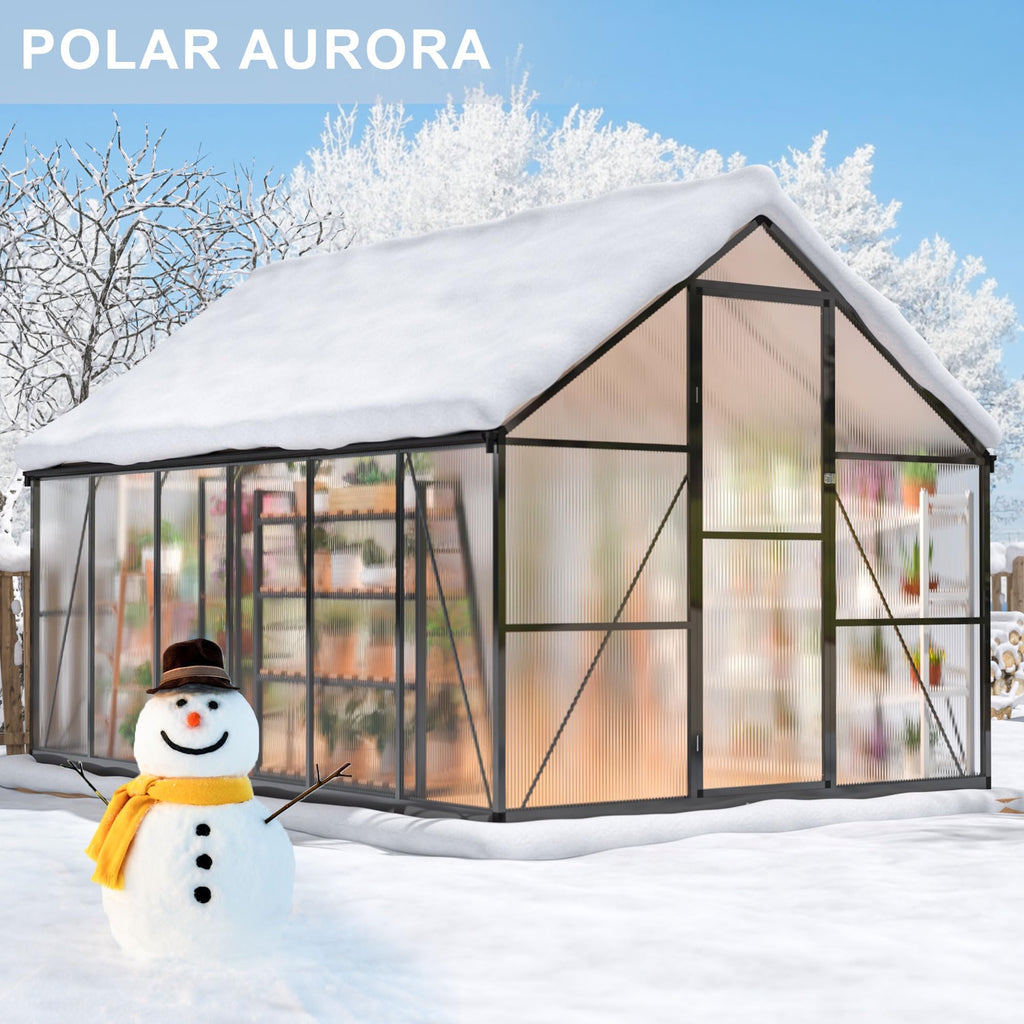 8x12 FT Outdoor Walk-in Polycarbonate Greenhouse