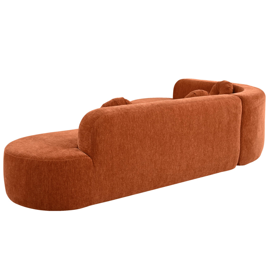 Mirod 122'' Extra Large Sectional Soft Fabric Upholstery, Elegant Curved Design with Three Round Cushions, Supportive