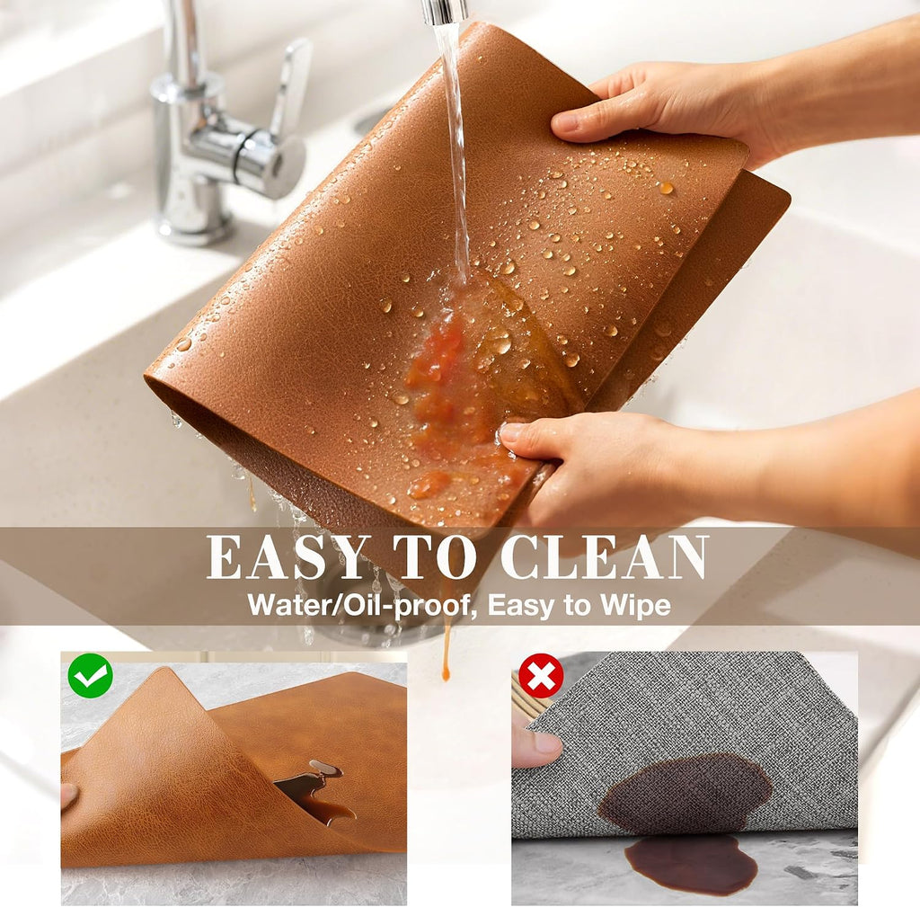 Faux Leather Placemats, Vinyl Placemats Heat Resistant - Set of 4