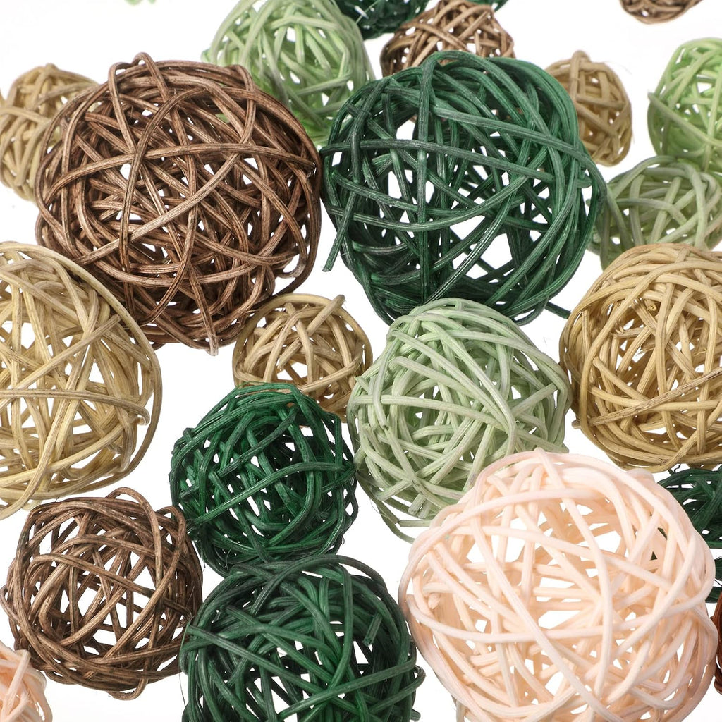 Wicker Rattan Balls, Vase Bowl Fillers, Green Brown Se - Set of 72