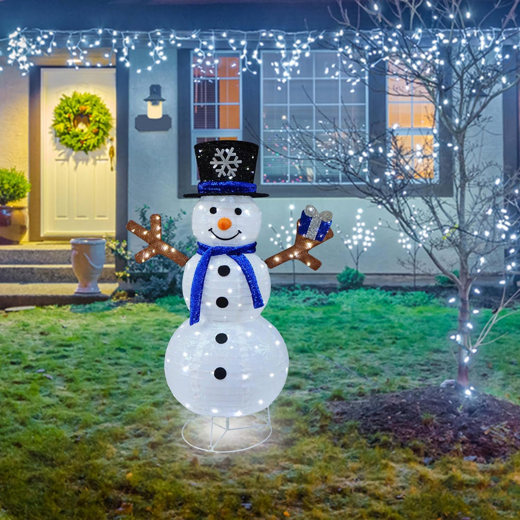 Outdoor Snowman Lighted, Pop-Up Snowman Outdoor Yard Christmas Decorations Prelit 100 Lights, Collapsible Lighted