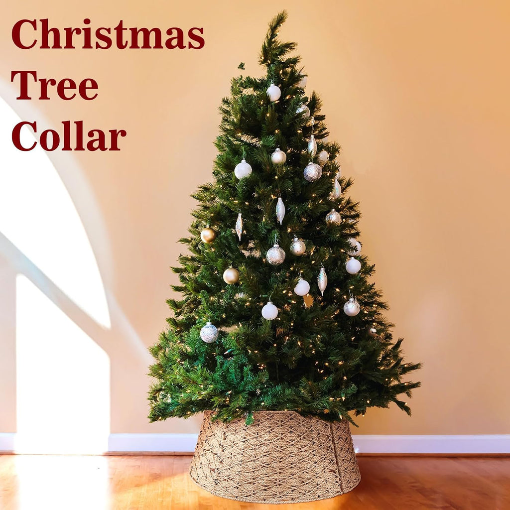 24 Inch Woven Rattan Christmas Tree Collar, Khaki
