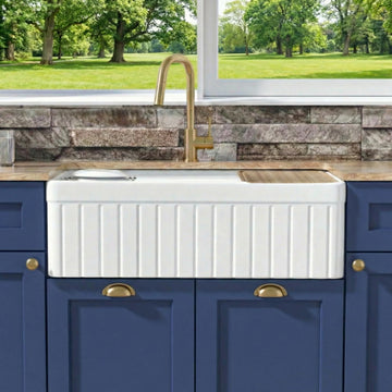 33" x 20" Fluted Apron Front Farmhouse Workstation Kitchen Sink White