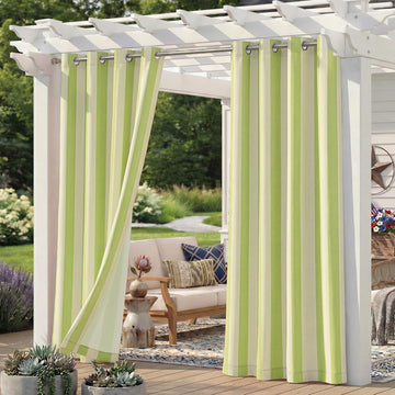 4 Panels Outdoor Stripe Curtains , Waterproof Light Filtering Indoor Outdoor Curtain Panels with Grommets for Porch