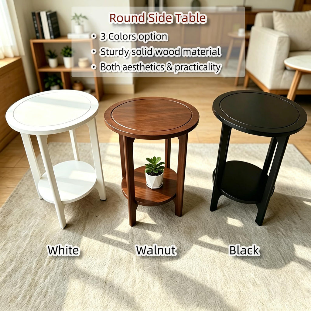 Black Solid Wood Round Side Table