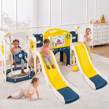 12-in-1 Dual Slide Toddler Playset, 102" Kids Swing Slide Set Age1-3