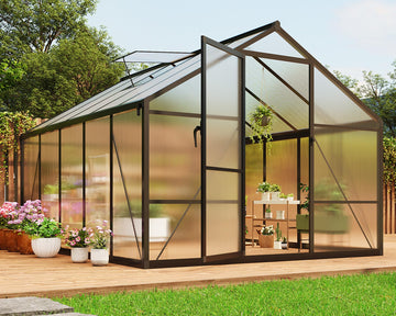 8x10 FT Greenhouse, Greenhouses for Outside, Polycarbonate Greenhouse with Aluminum Frame, Lockable Door and