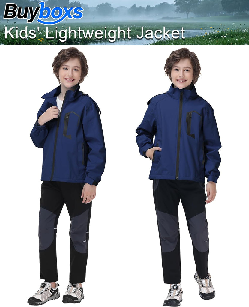 Kids Rain Jacket Boys Girls Lightweight Raincoats Kids Outdoor Windbreaker Jackets with Detachable Hood