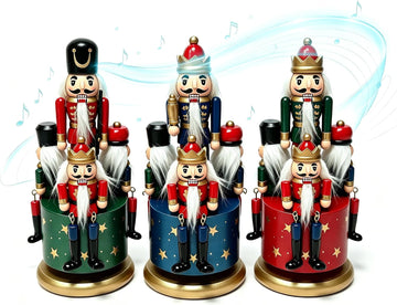 3pcs 7.6inch Christmas Nutcracker Ornaments Wooden Nutcrackers Music Box for Christmas(Small Set)