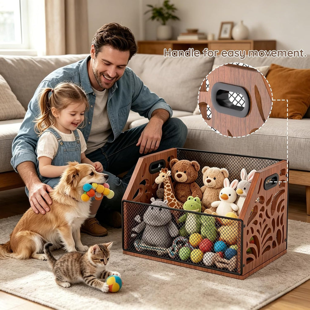 Dog Toy Basket, Chew-Proof Dog Toy Box, Wooden Pet Toy Storage